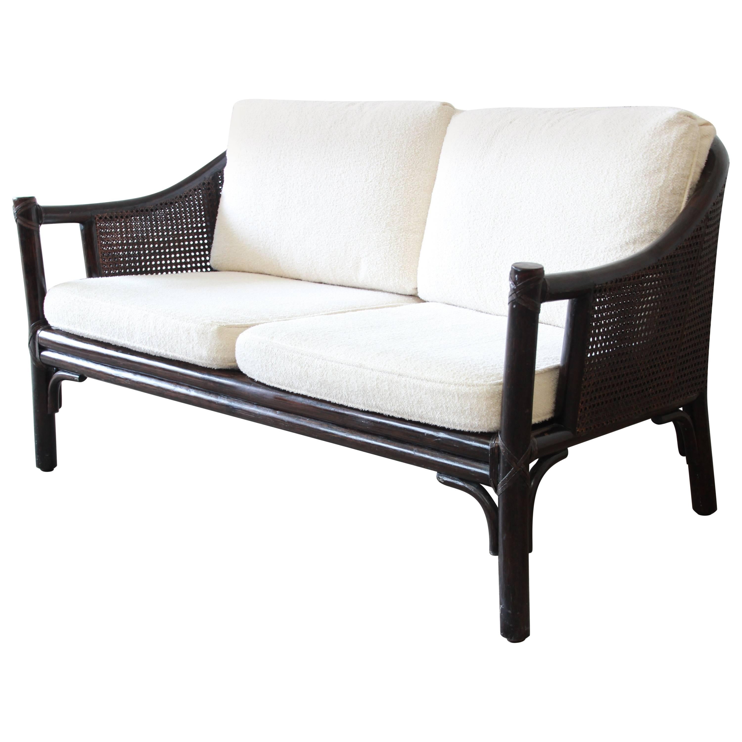Rattan and Cane Settee or Loveseat by McGuire of San Francisco