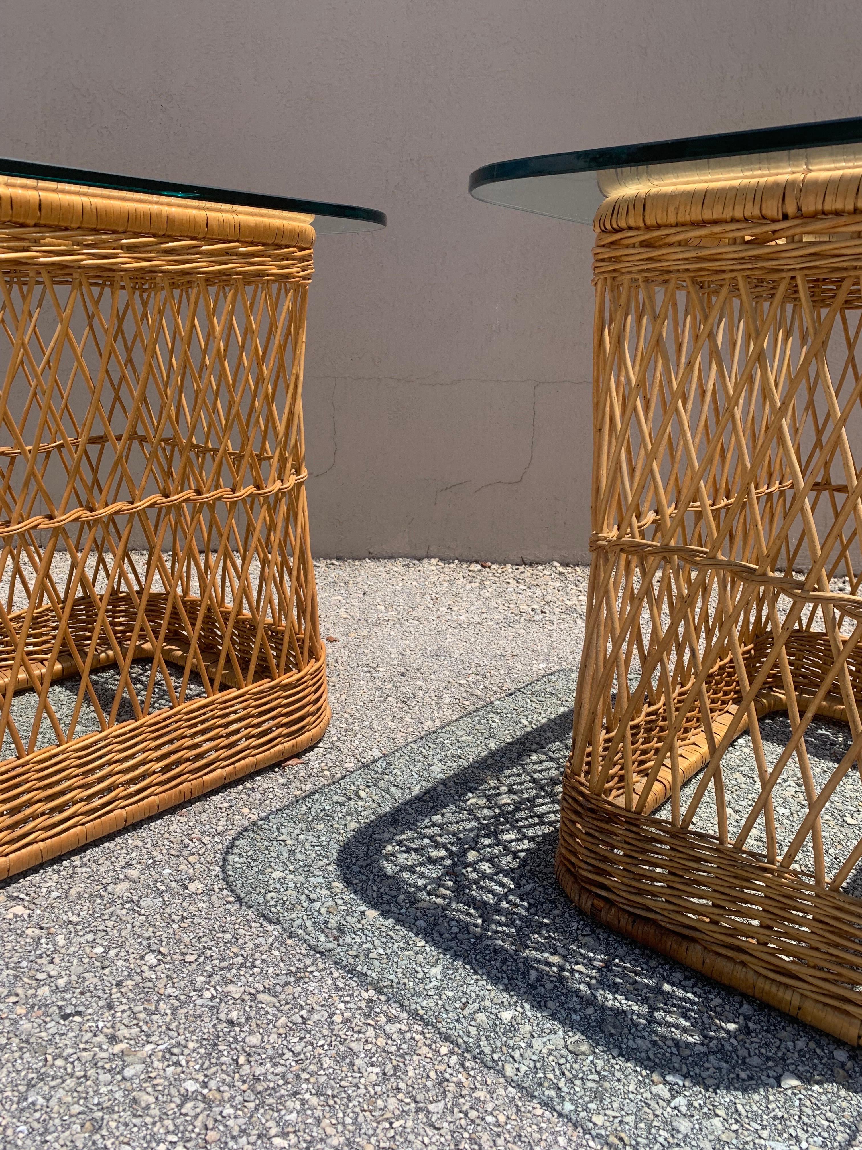 American Rattan and Cane Side Table by Davis Allen for McGuire, a Pair For Sale