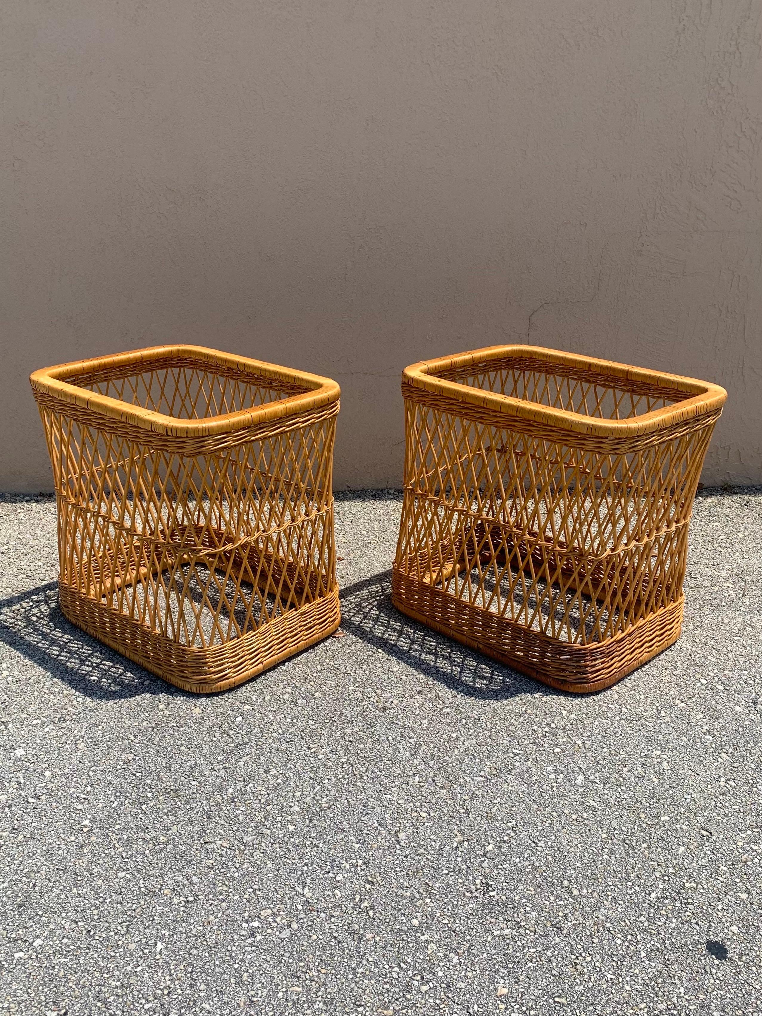20th Century Rattan and Cane Side Table by Davis Allen for McGuire, a Pair For Sale