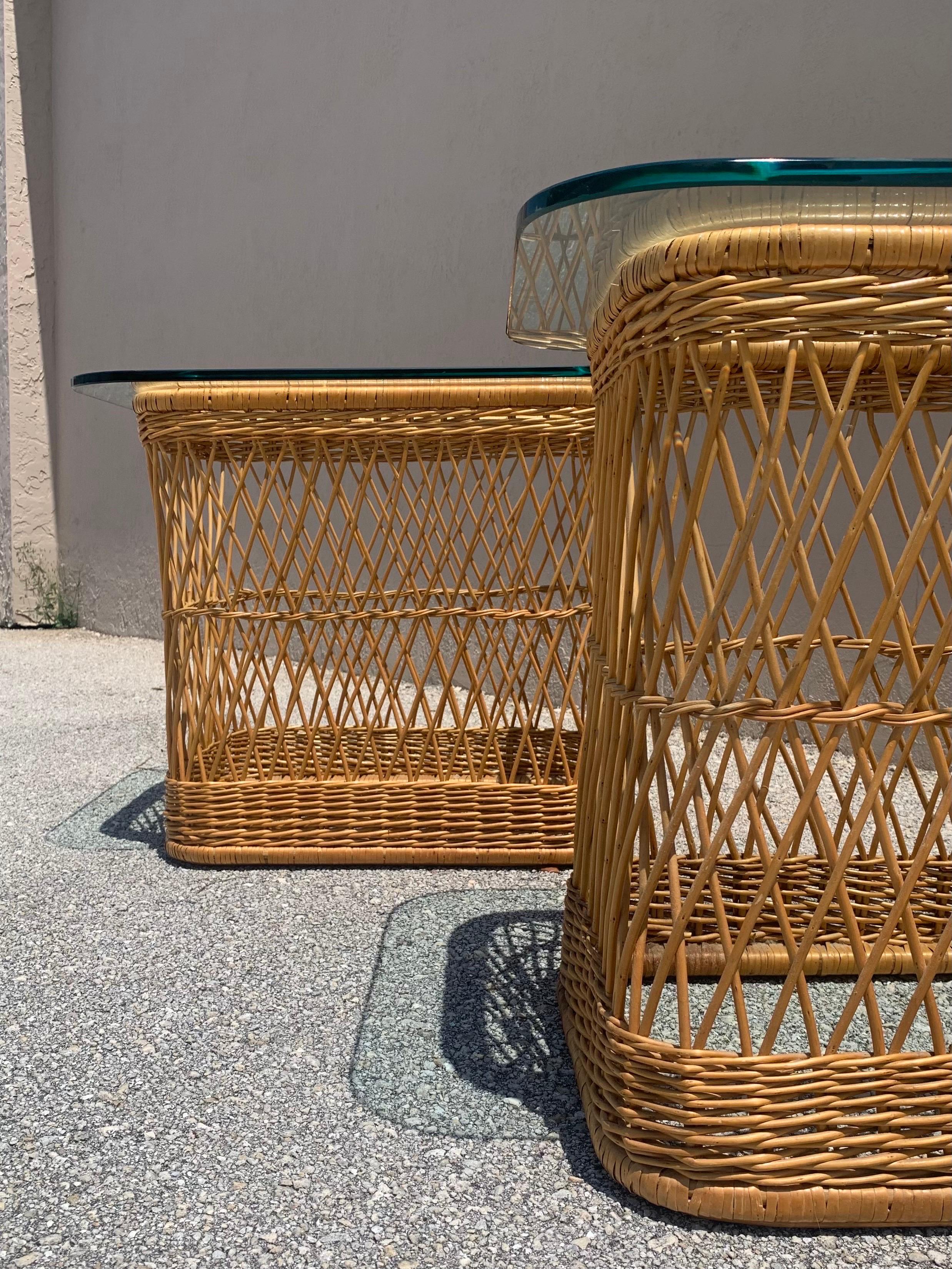 Rattan and Cane Side Table by Davis Allen for McGuire, a Pair For Sale 1