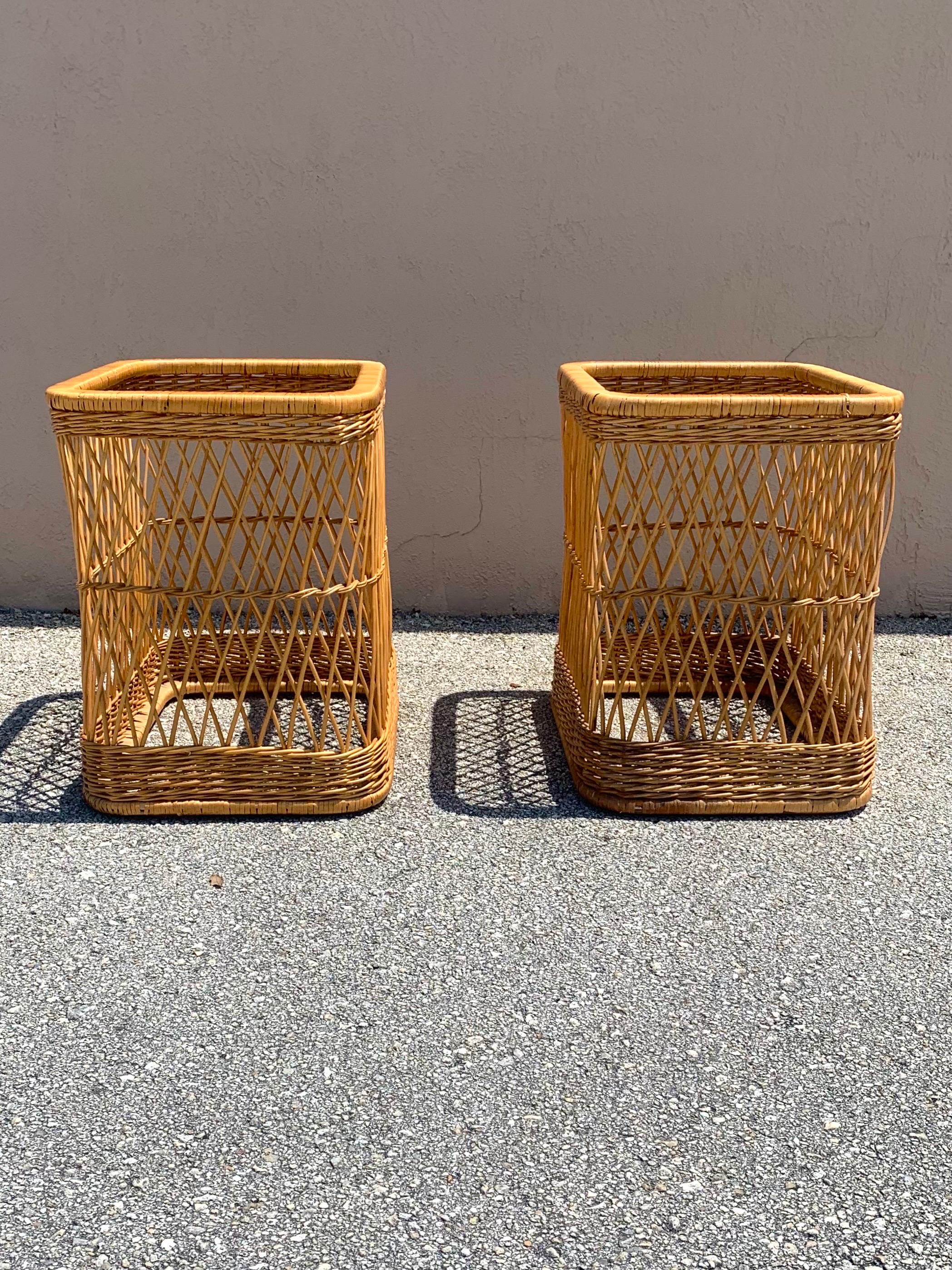 Rattan and Cane Side Table by Davis Allen for McGuire, a Pair For Sale 2