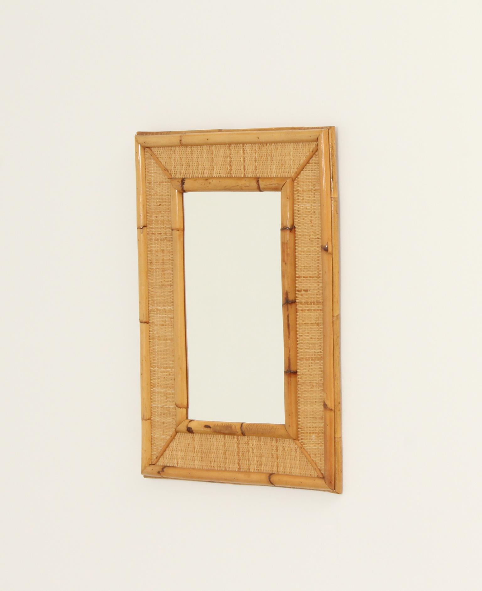 Mid-Century Modern Rattan and Cane Wall Mirrors from 1970's, Spain For Sale