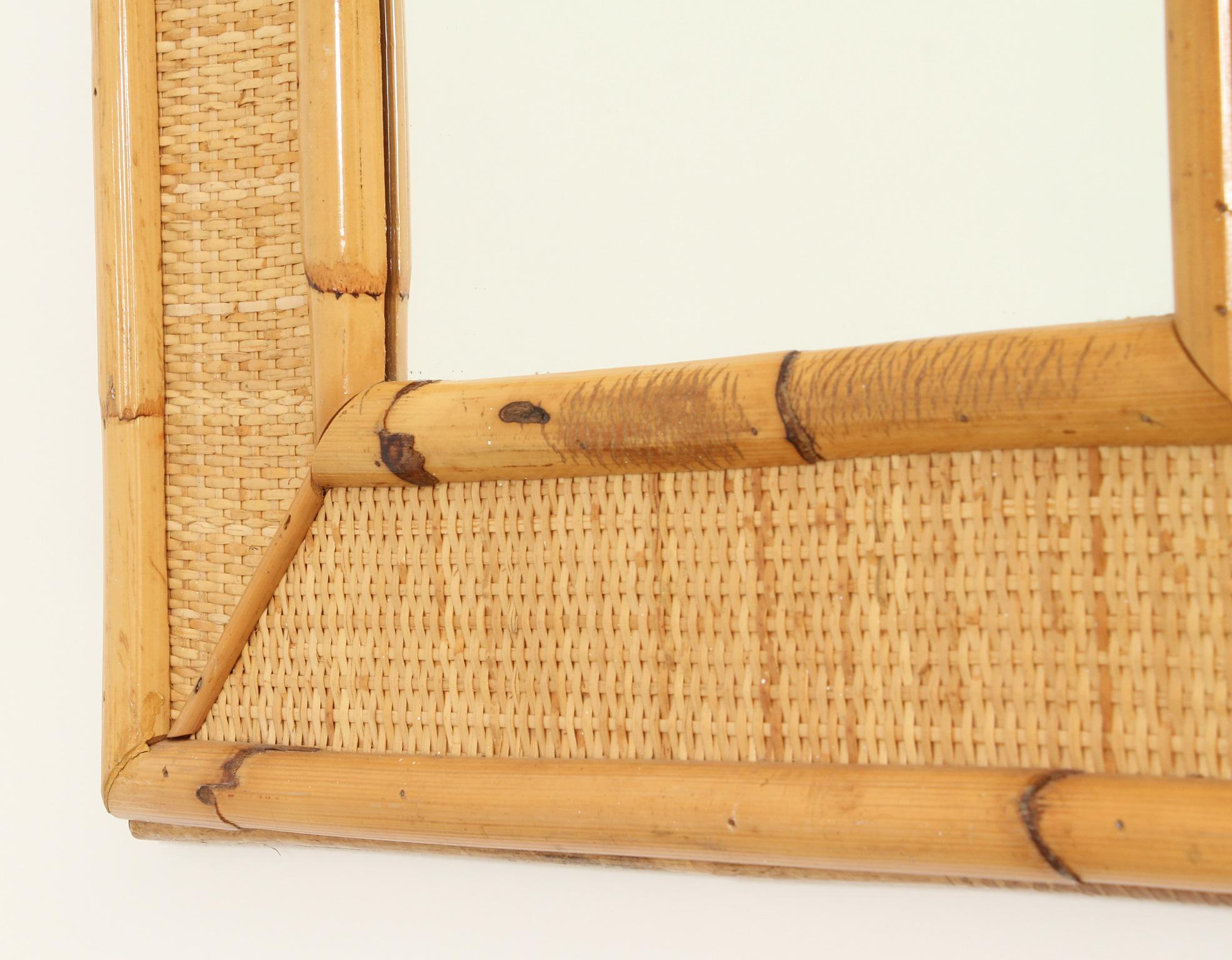 Spanish Rattan and Cane Wall Mirrors from 1970's, Spain For Sale
