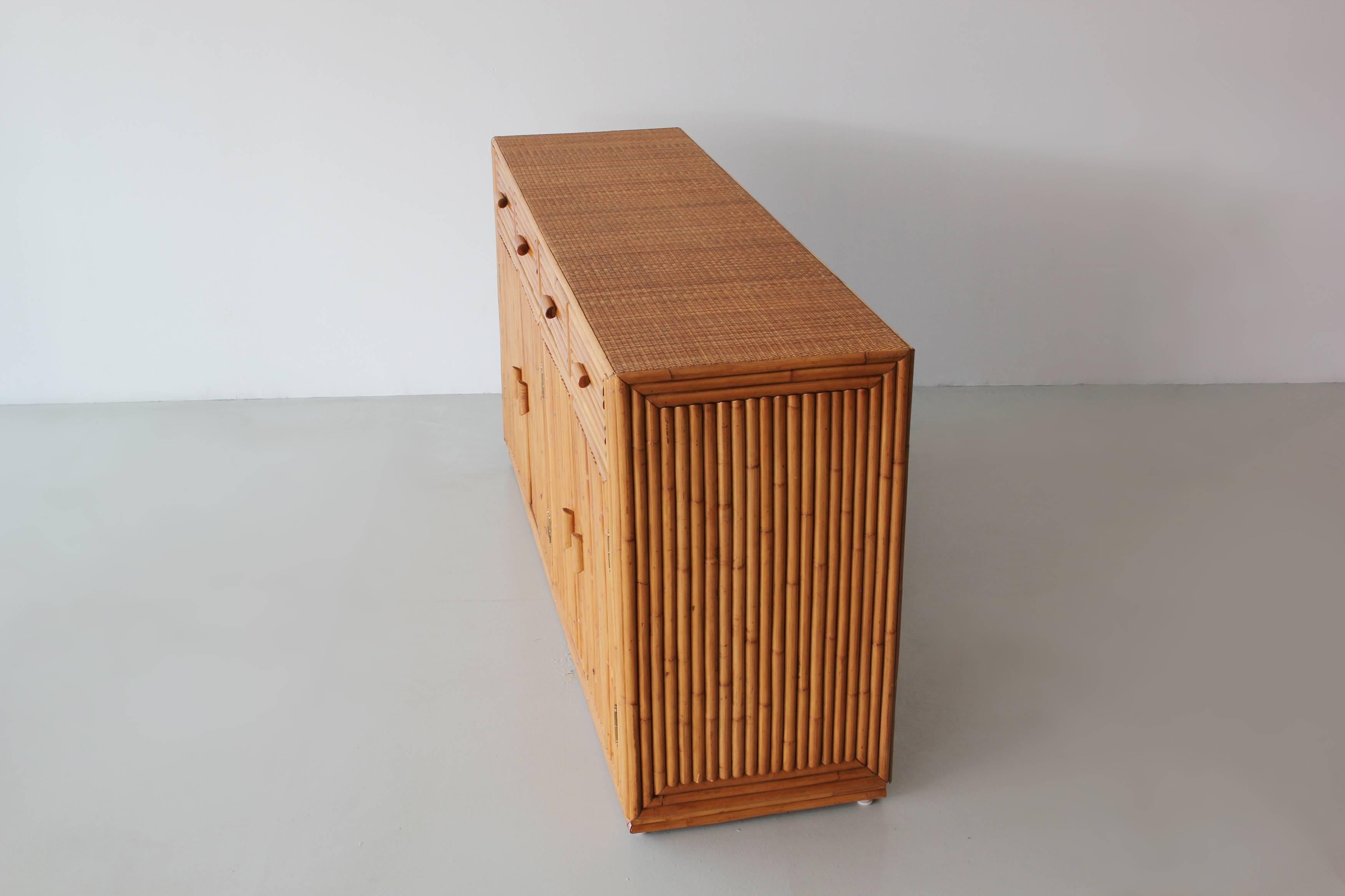 Rattan and Caned Cabinet In Good Condition In Beverly Hills, CA