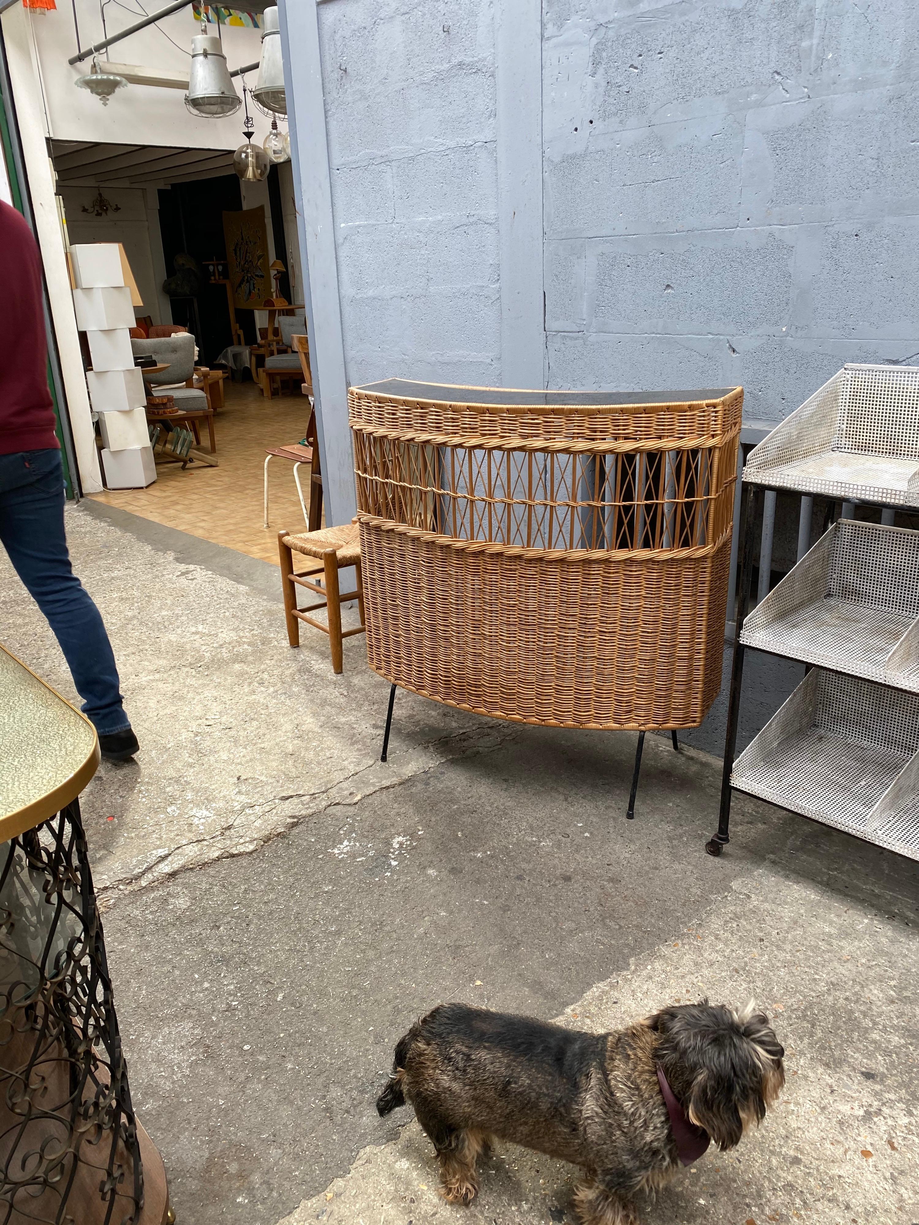 French Rattan and Ceramic Bar