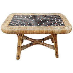 Rattan and Ceramic Coffee Table, circa 1950