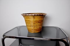 Rattan and Copper Magazine Holder, Italy, circa 1970