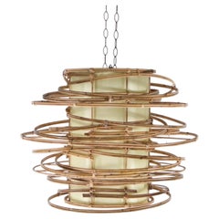 Rattan and fabric chandelier