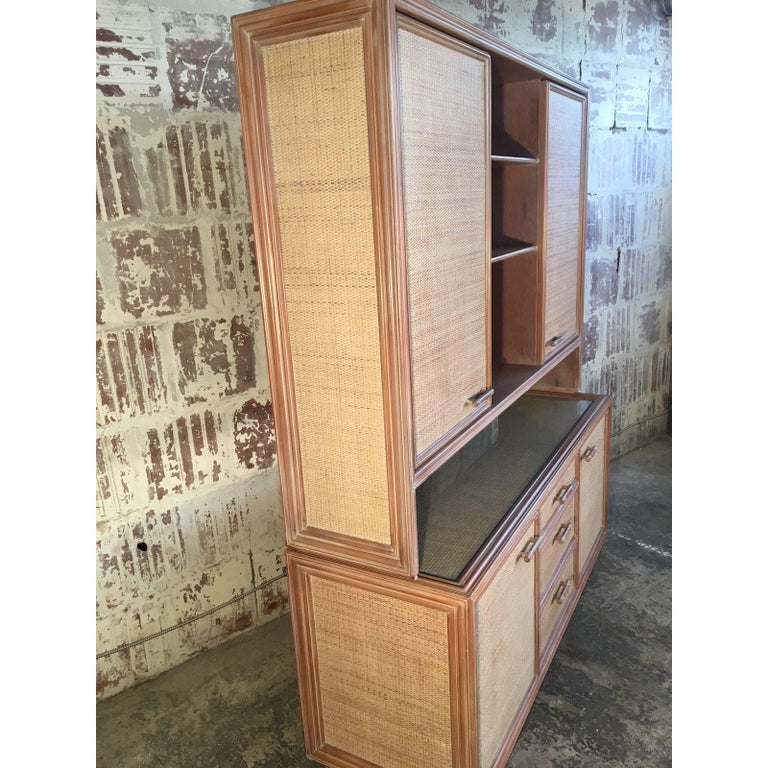 Rattan and Faux Bamboo China Buffet with Hutch For Sale at 1stDibs