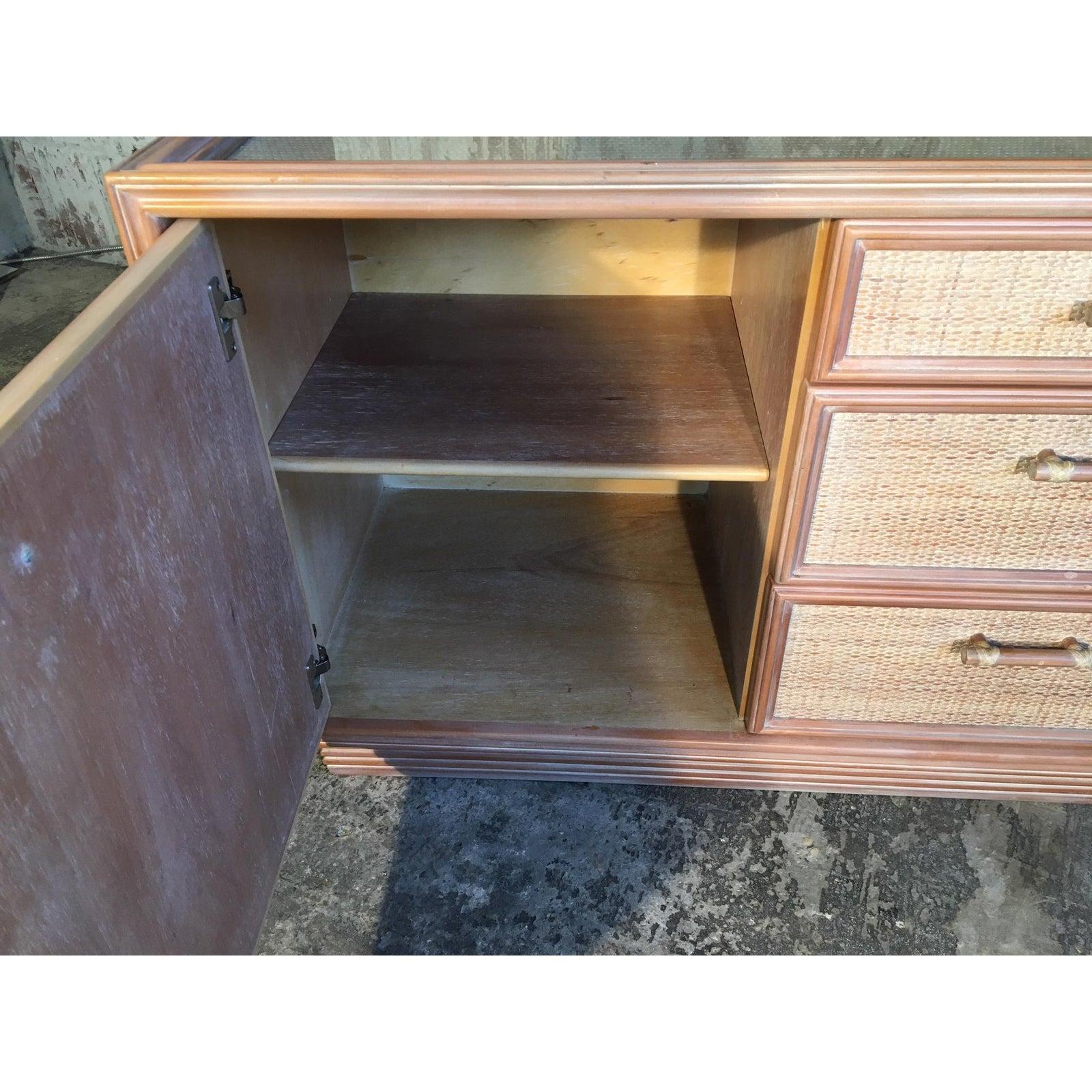 Late 20th Century Rattan and Faux Bamboo China Buffet Cabinet with Hutch
