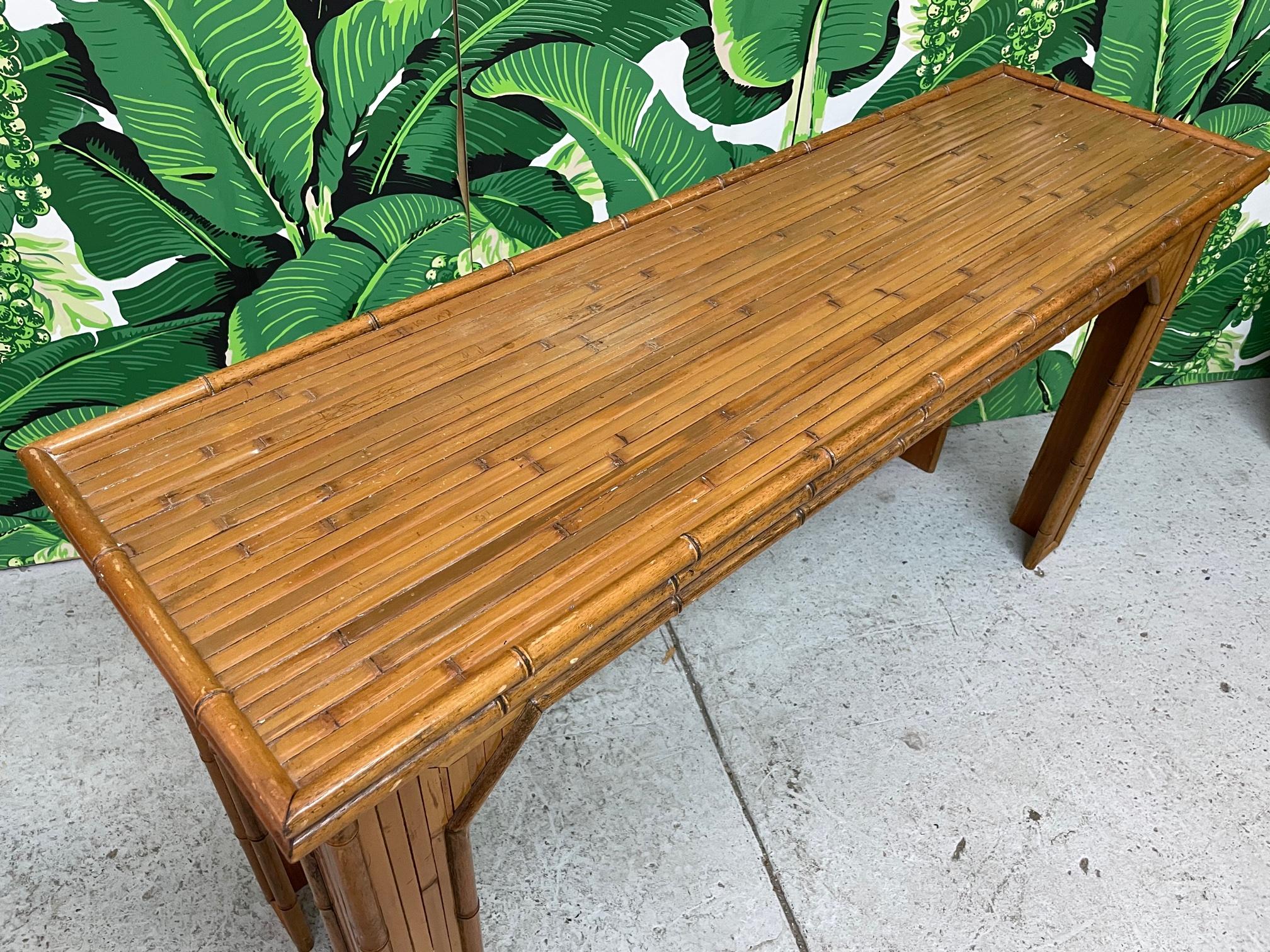 Rattan and Faux Bamboo Console Table In Good Condition In Jacksonville, FL