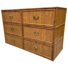 Rattan and Faux Bamboo Double Dresser