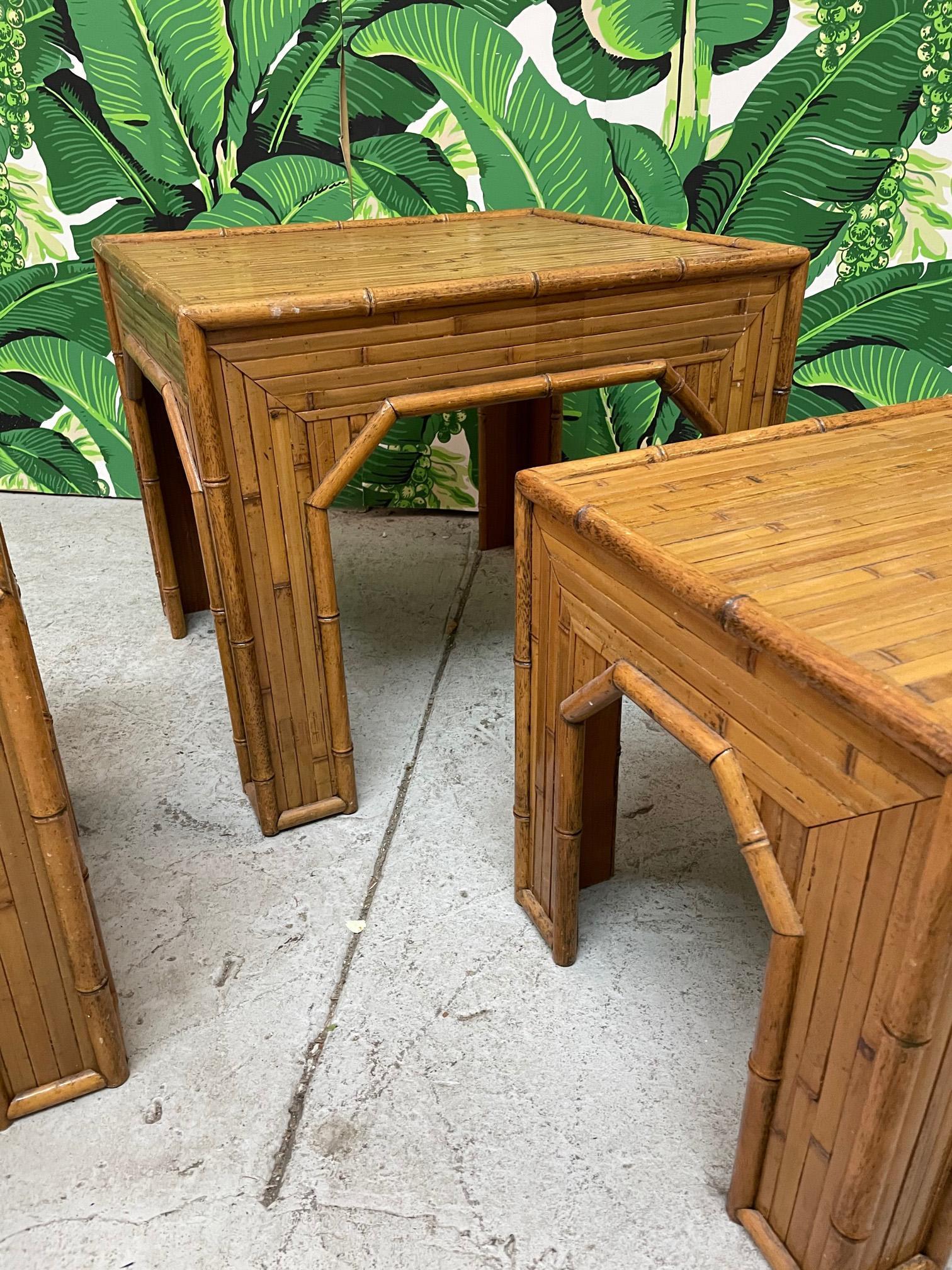 Rattan and Faux Bamboo End Tables and Side Table In Good Condition For Sale In Jacksonville, FL