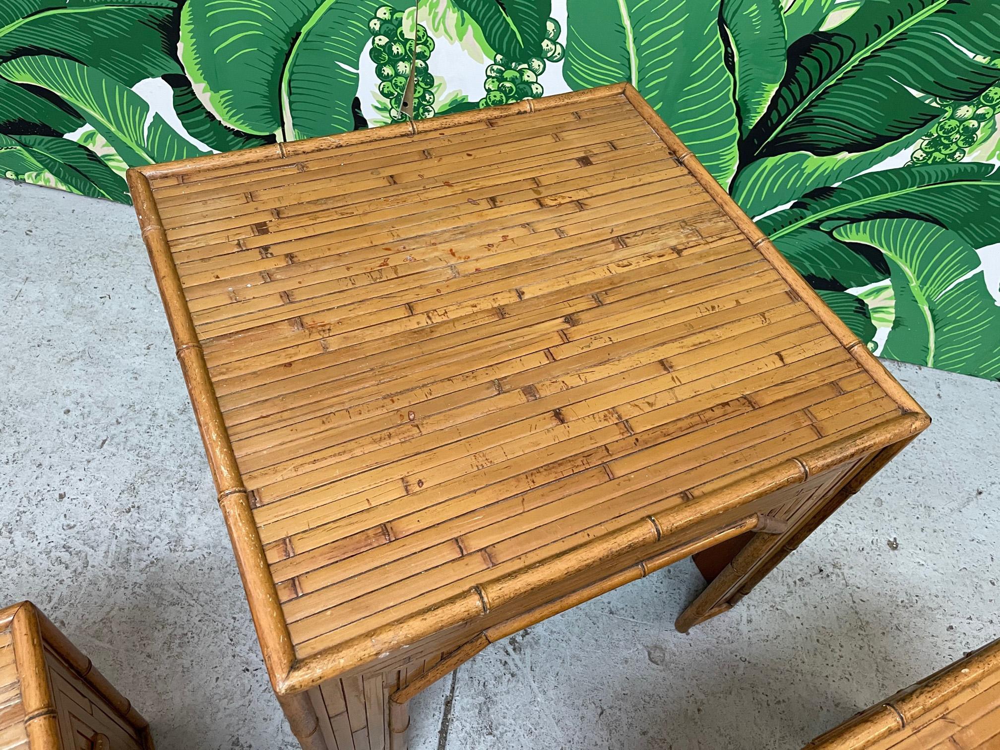 Rattan and Faux Bamboo End Tables and Side Table For Sale 1