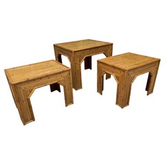 Rattan and Faux Bamboo End Tables, Set of Three