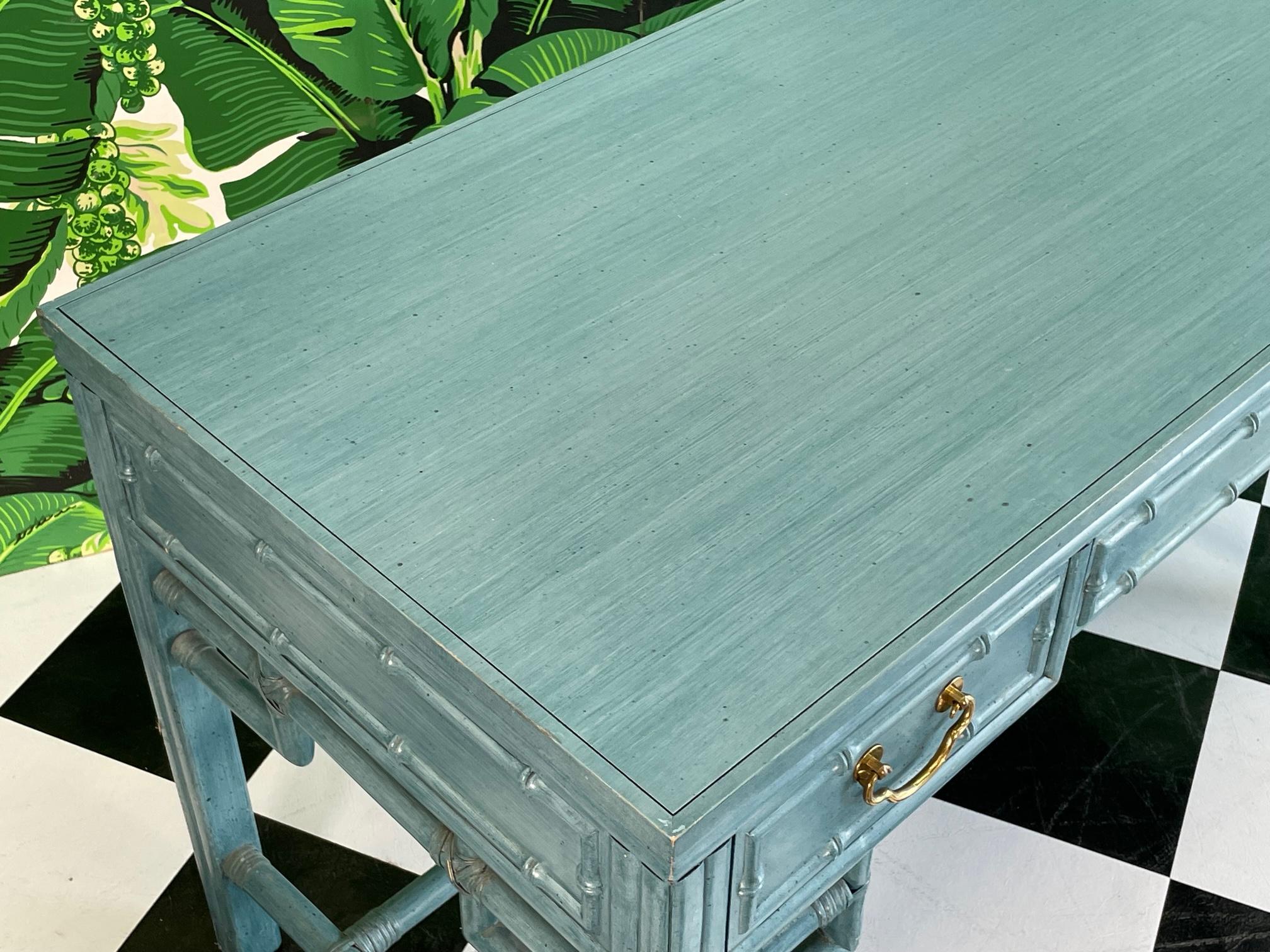 Brass Rattan and Faux Bamboo Writers Desk by Ficks Reed