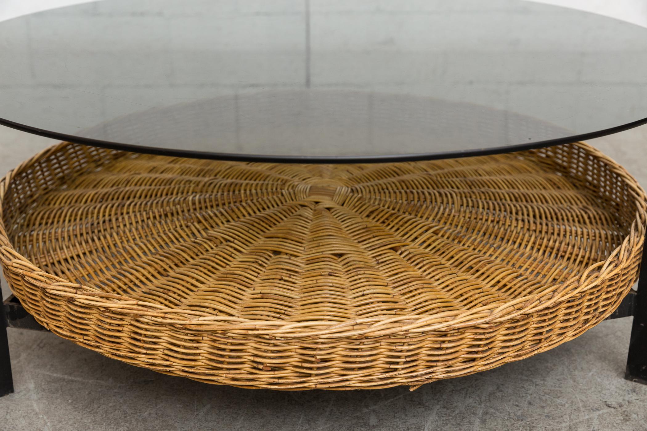 wicker and glass coffee table