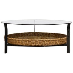 Rattan and Glass Circular Coffee Table