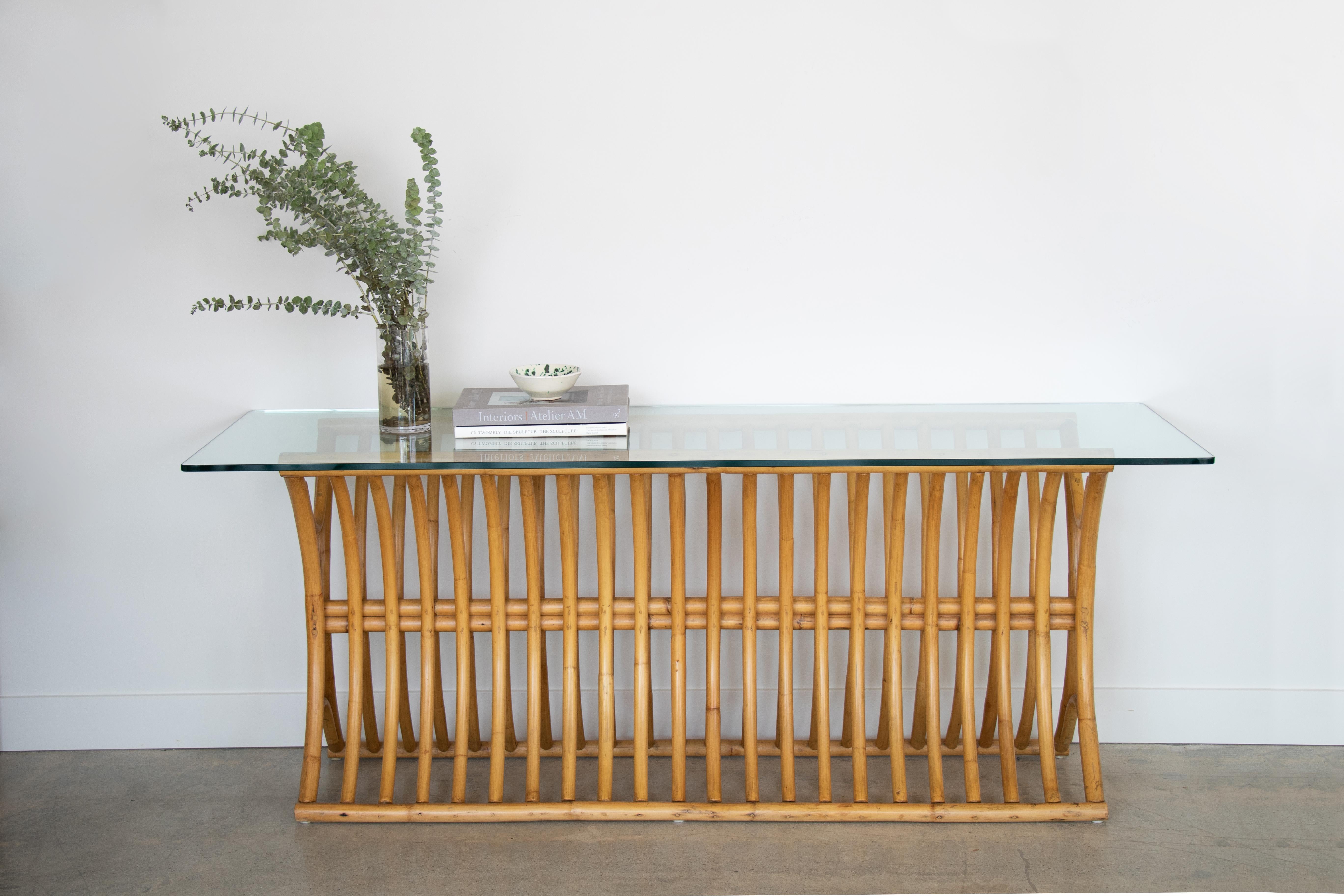 Rattan and Glass Console Table 5