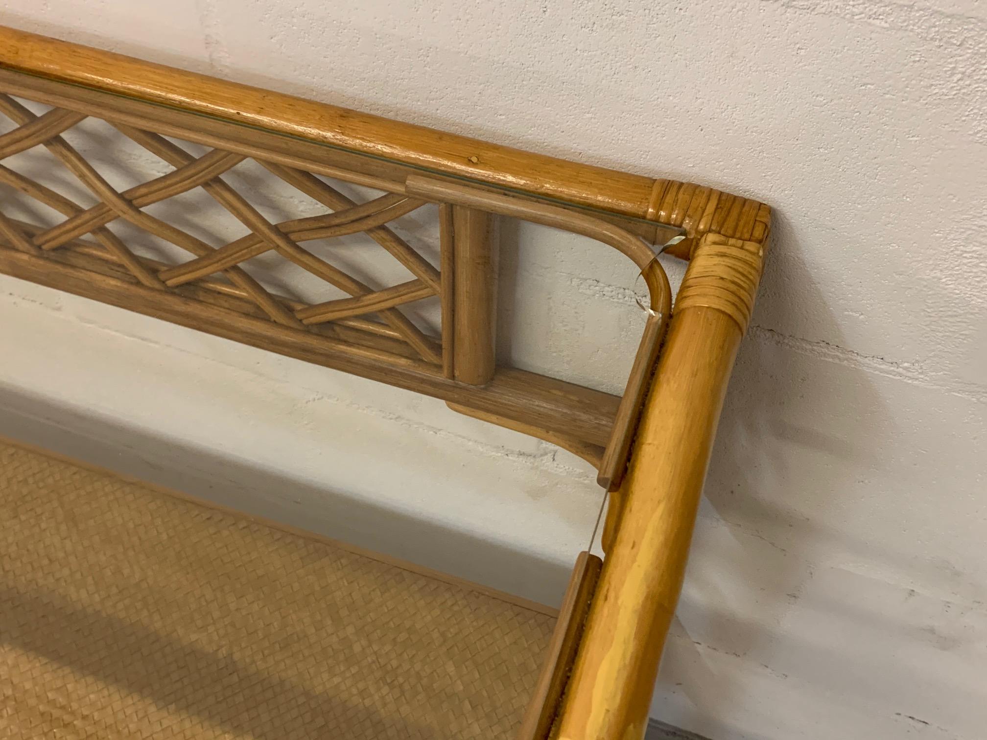 Bohemian Rattan and Glass Console Table