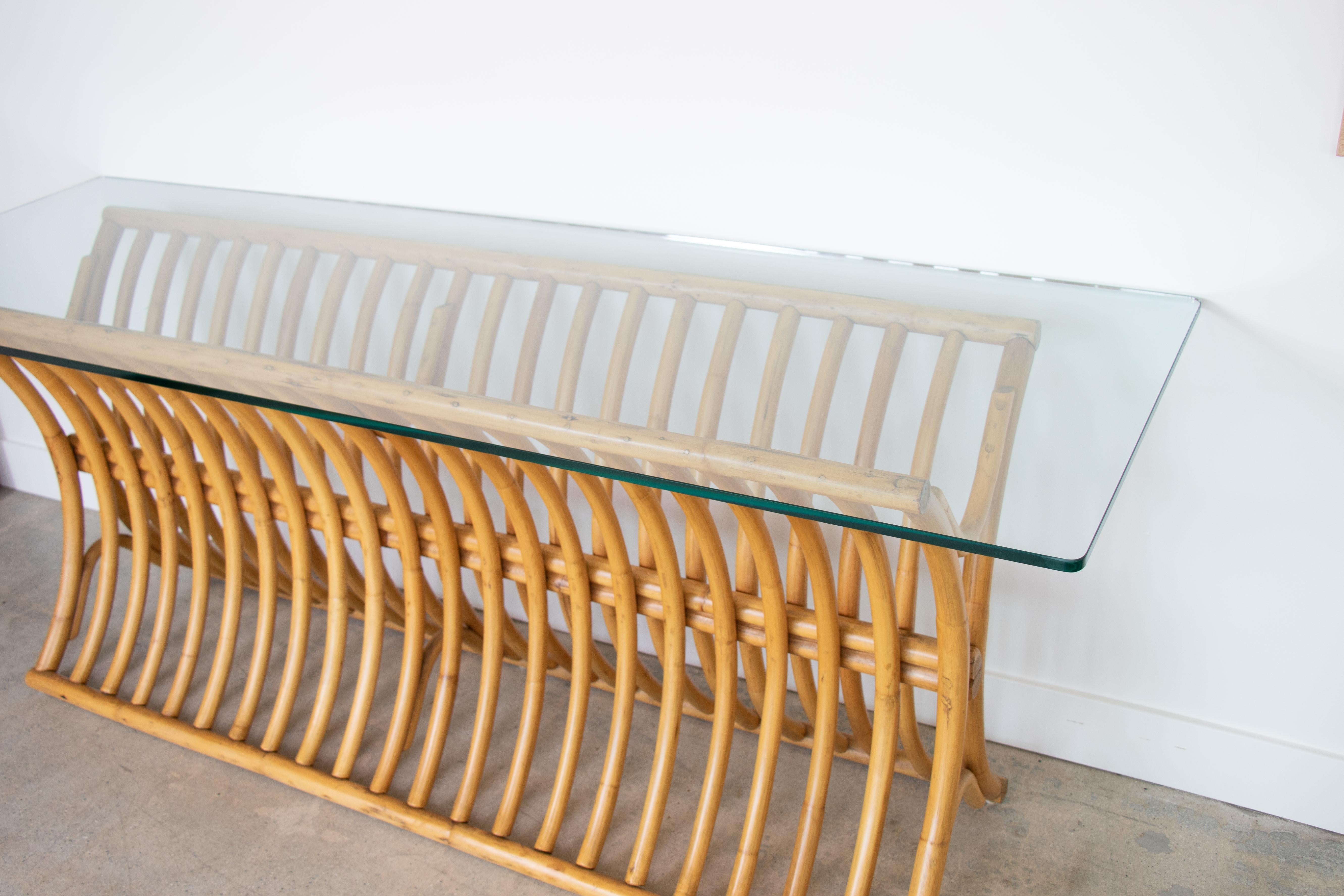 Mid-20th Century Rattan and Glass Console Table