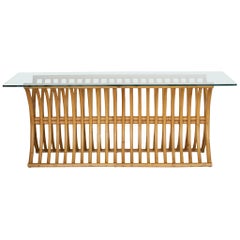 Rattan and Glass Console Table