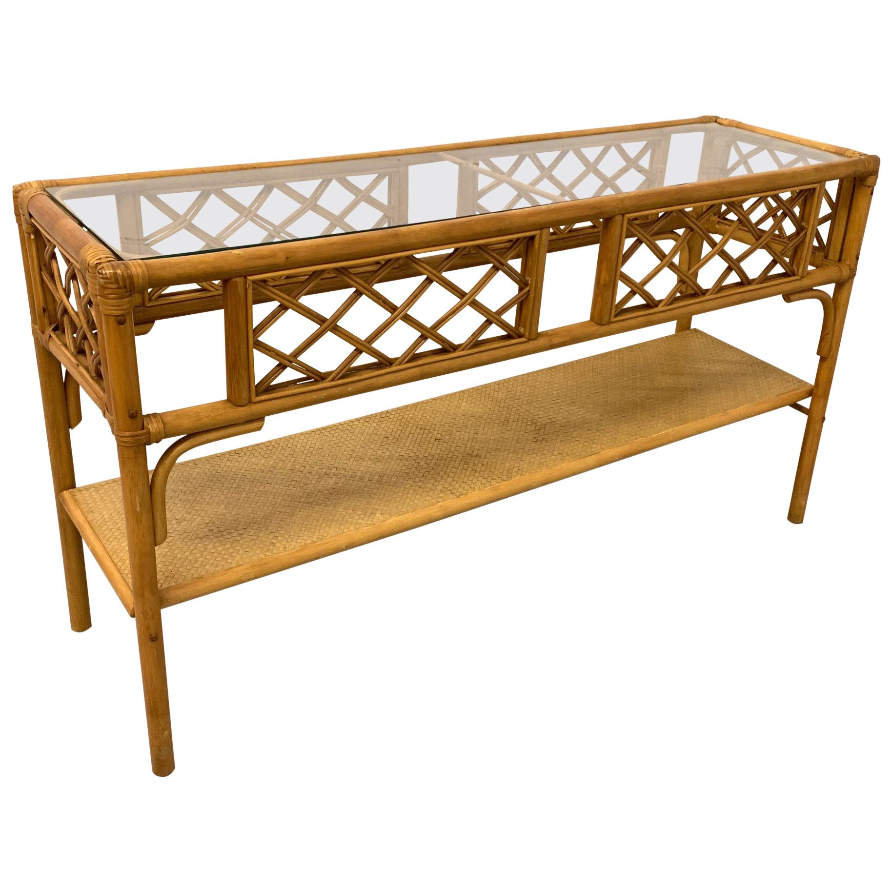 Rattan and Glass Console Table
