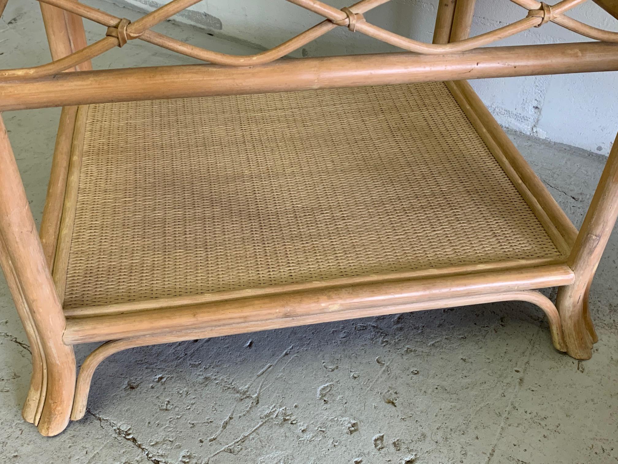 Rattan and Glass End Tables, a Pair In Good Condition For Sale In Jacksonville, FL