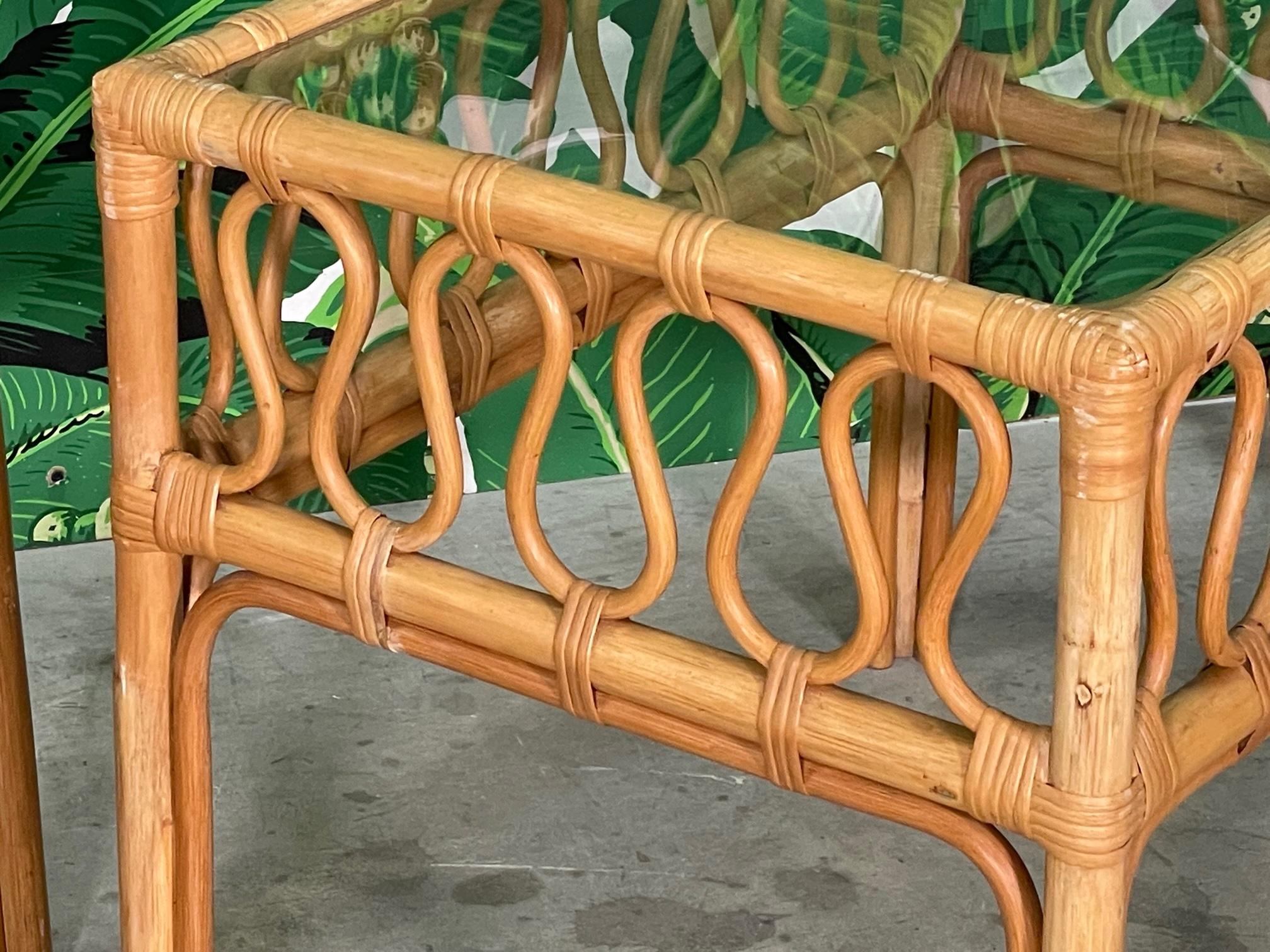 Rattan and Glass End Tables For Sale at 1stDibs