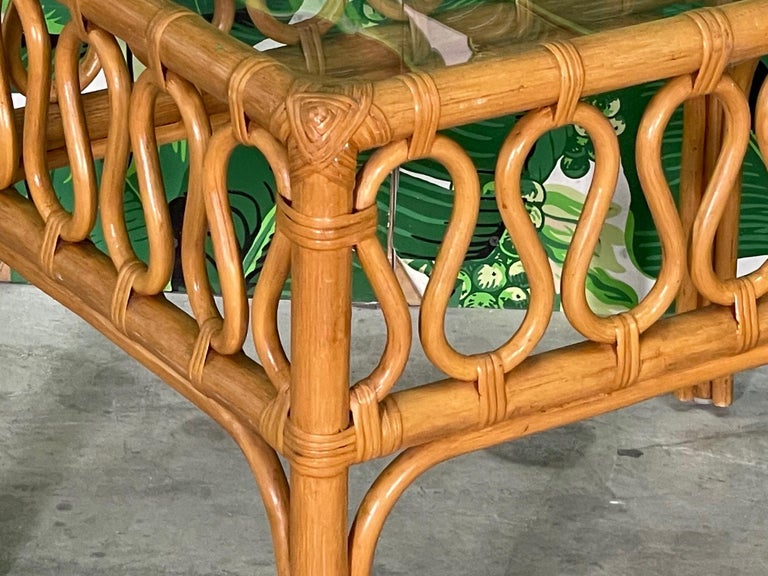 Rattan and Glass End Tables For Sale at 1stDibs