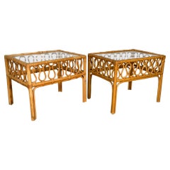 Rattan and Glass End Tables