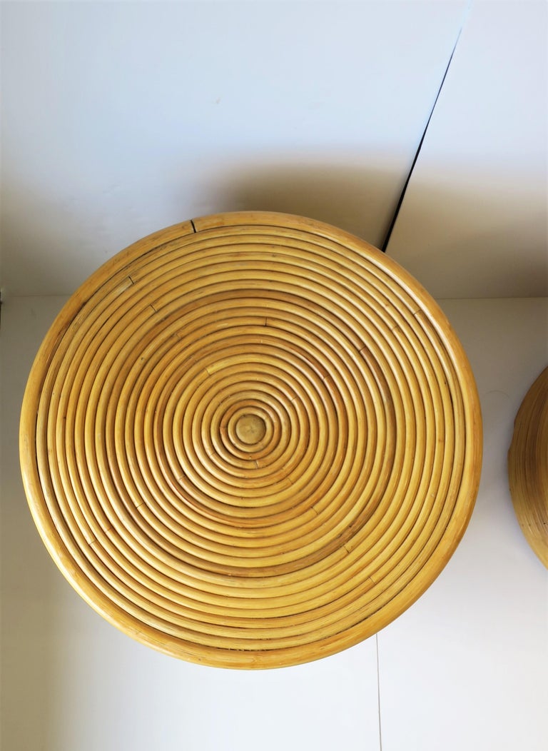 Wicker Rattan Round Pedestal End Tables, Pair at 1stDibs