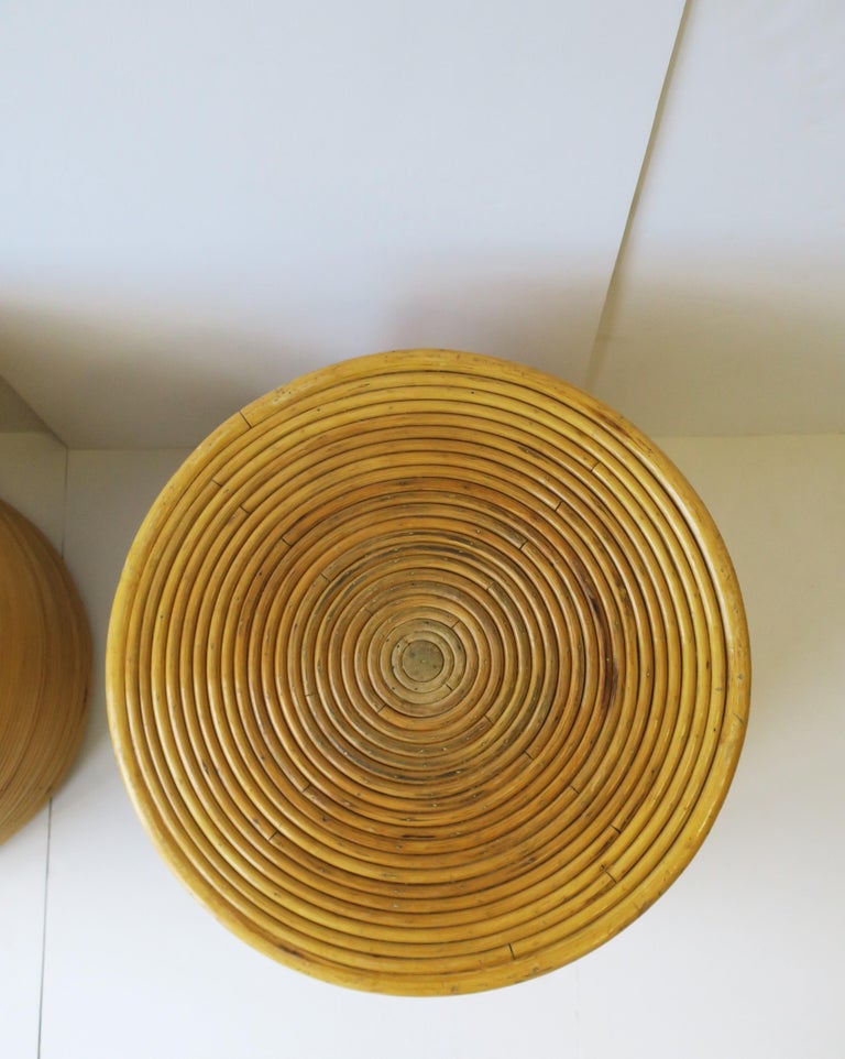 Wicker Rattan Round Pedestal End Tables, Pair at 1stDibs
