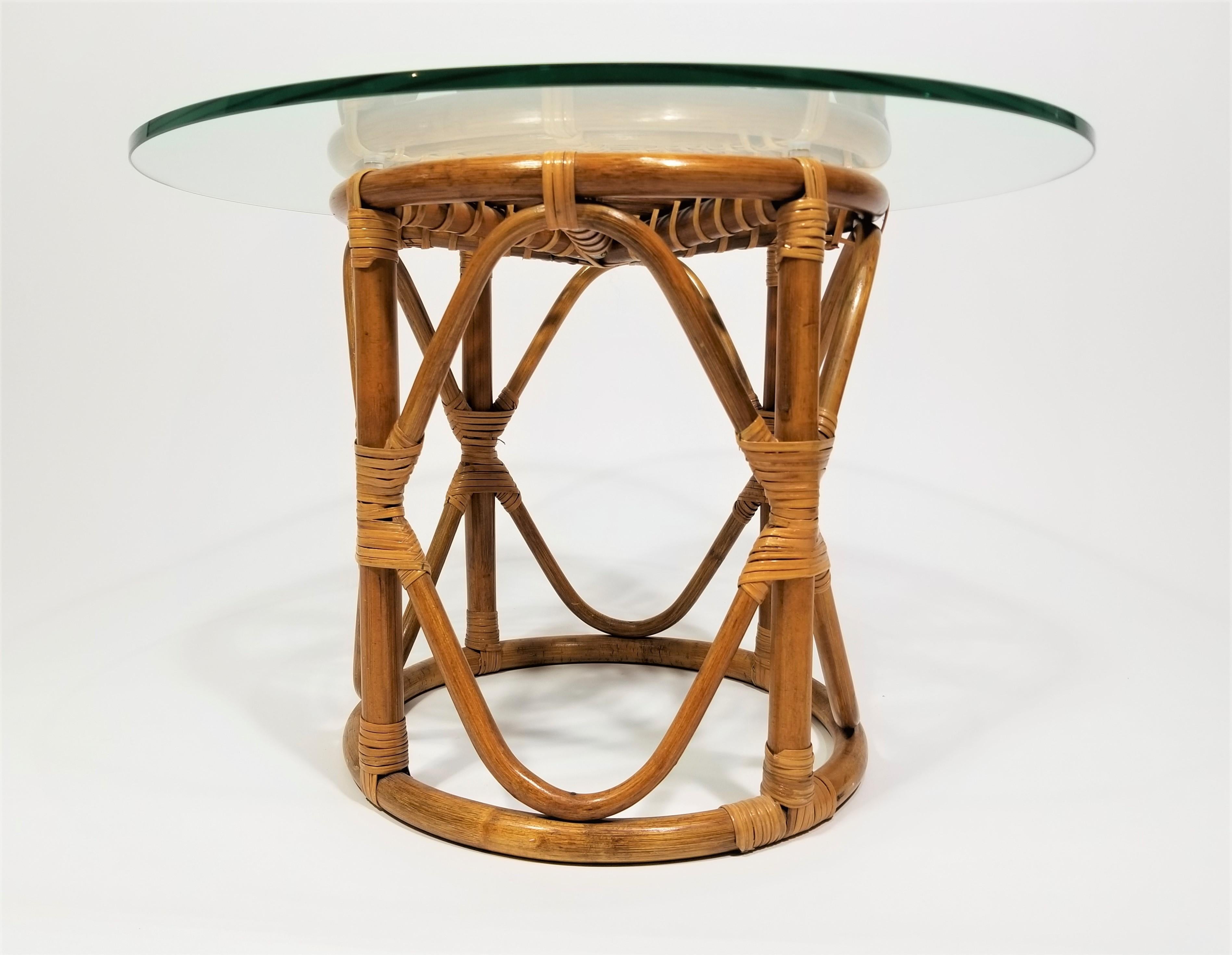 Rattan and Glass Top Table Mid Century, 1970s For Sale 6