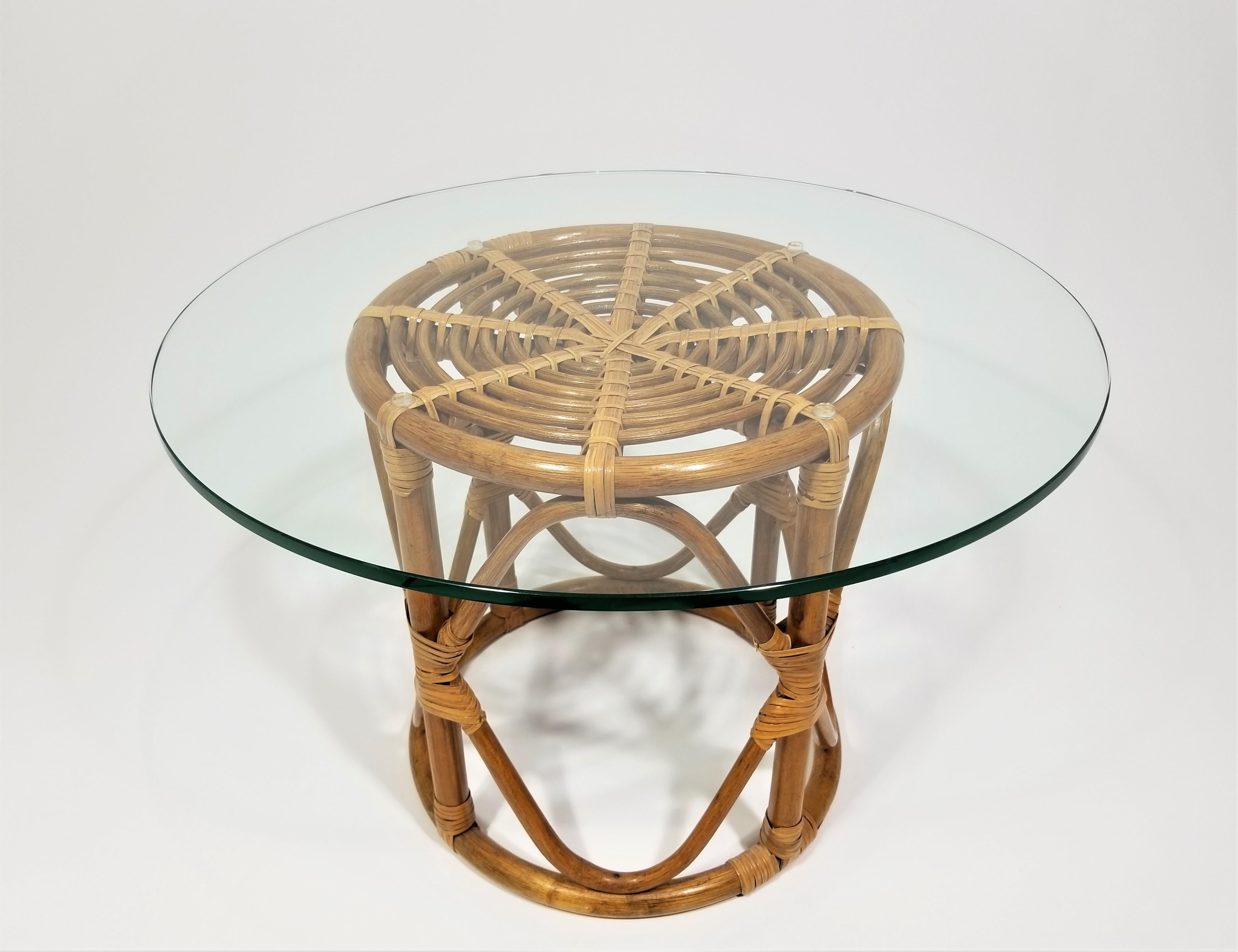 Rattan and Glass Top Table Mid Century, 1970s For Sale 10