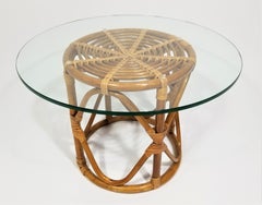 Rattan and Glass Top Table Mid Century, 1970s