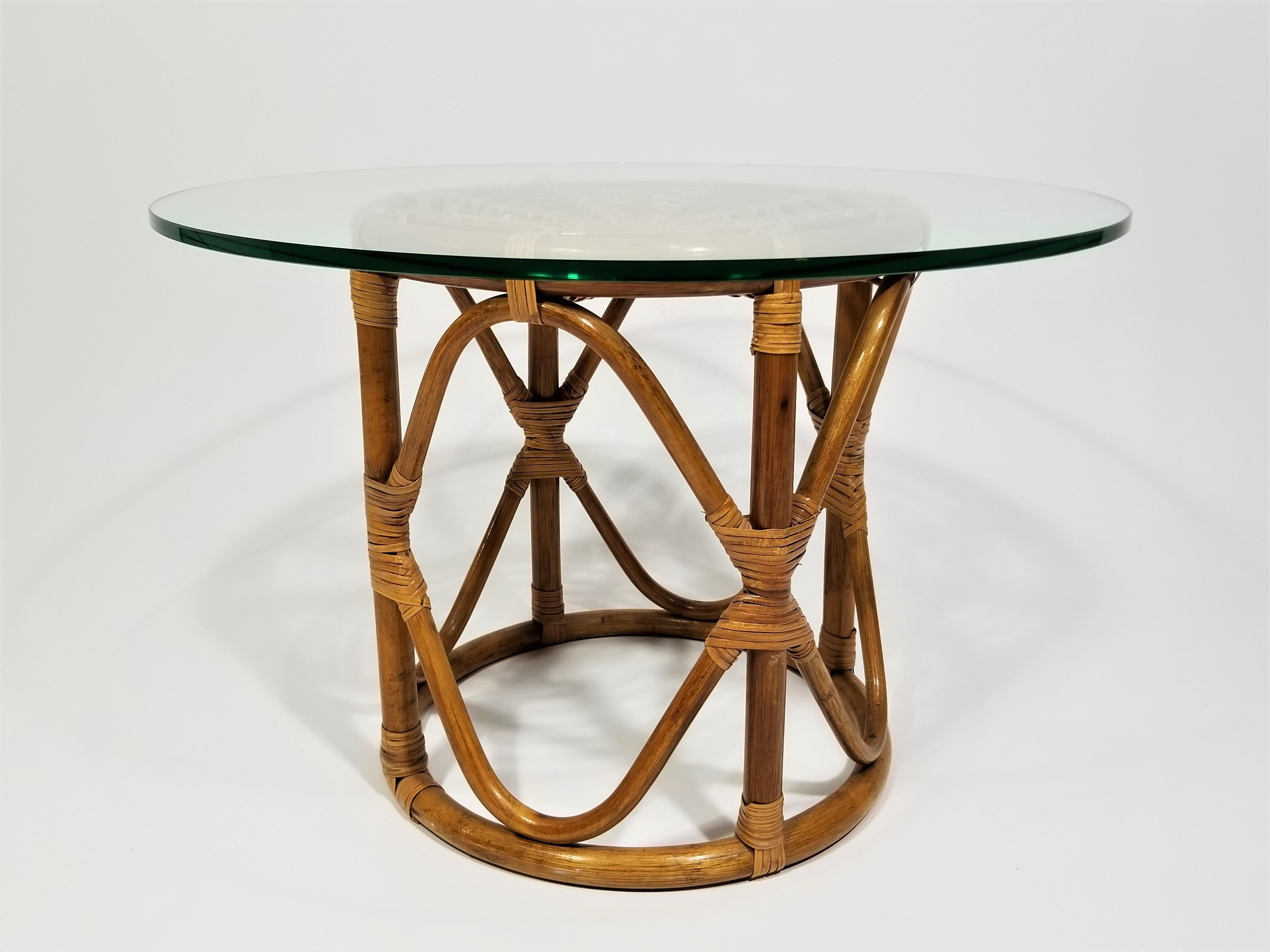 vintage rattan glass top table