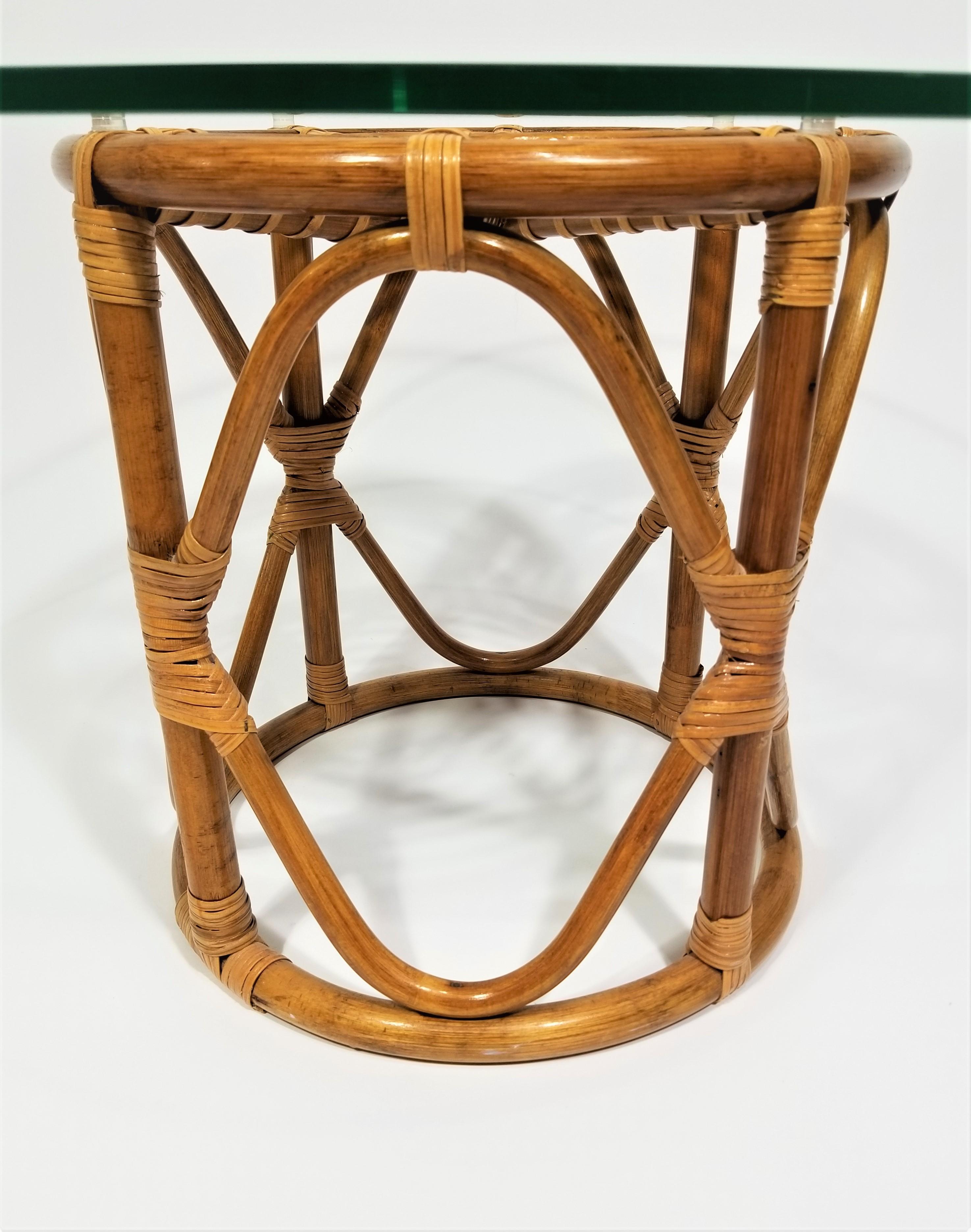 Wicker Rattan and Glass Top Table Mid Century, 1970s For Sale