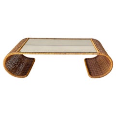 Rattan and Glass Waterfall Coffee/Cocktail Table, 1970