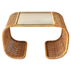 Rattan and Glass Waterfall Side/End Table, 1970