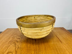 Rattan and golden brass basket, Italy, 1960's
