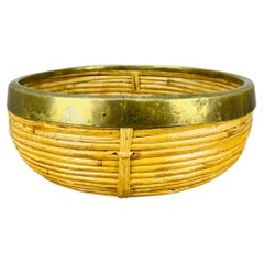 Rattan and golden brass basket, Italy, 1960's