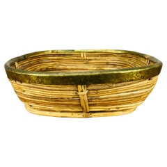 Rattan and golden brass basket, Italy, 1960's