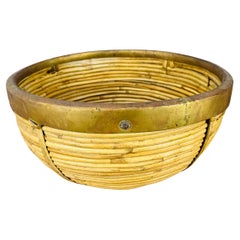 Panier en rotin et laiton doré, Italie, années 1960