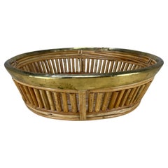 Panier en rotin et laiton doré, Italie, années 1960