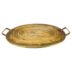 Serviertablett aus Rattan und Gold, Italien, 1960er Jahre