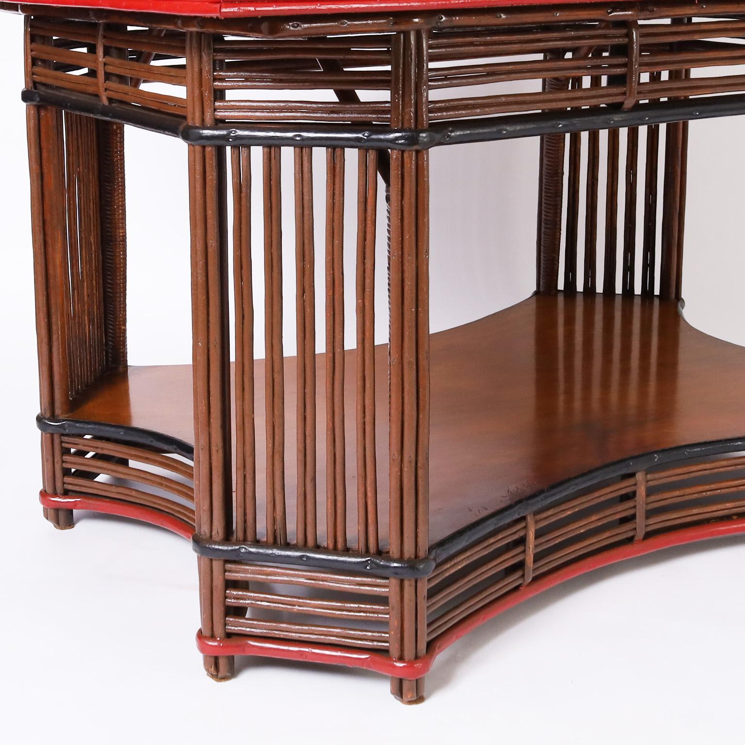Rattan and Grasscloth Art Deco Table For Sale 1