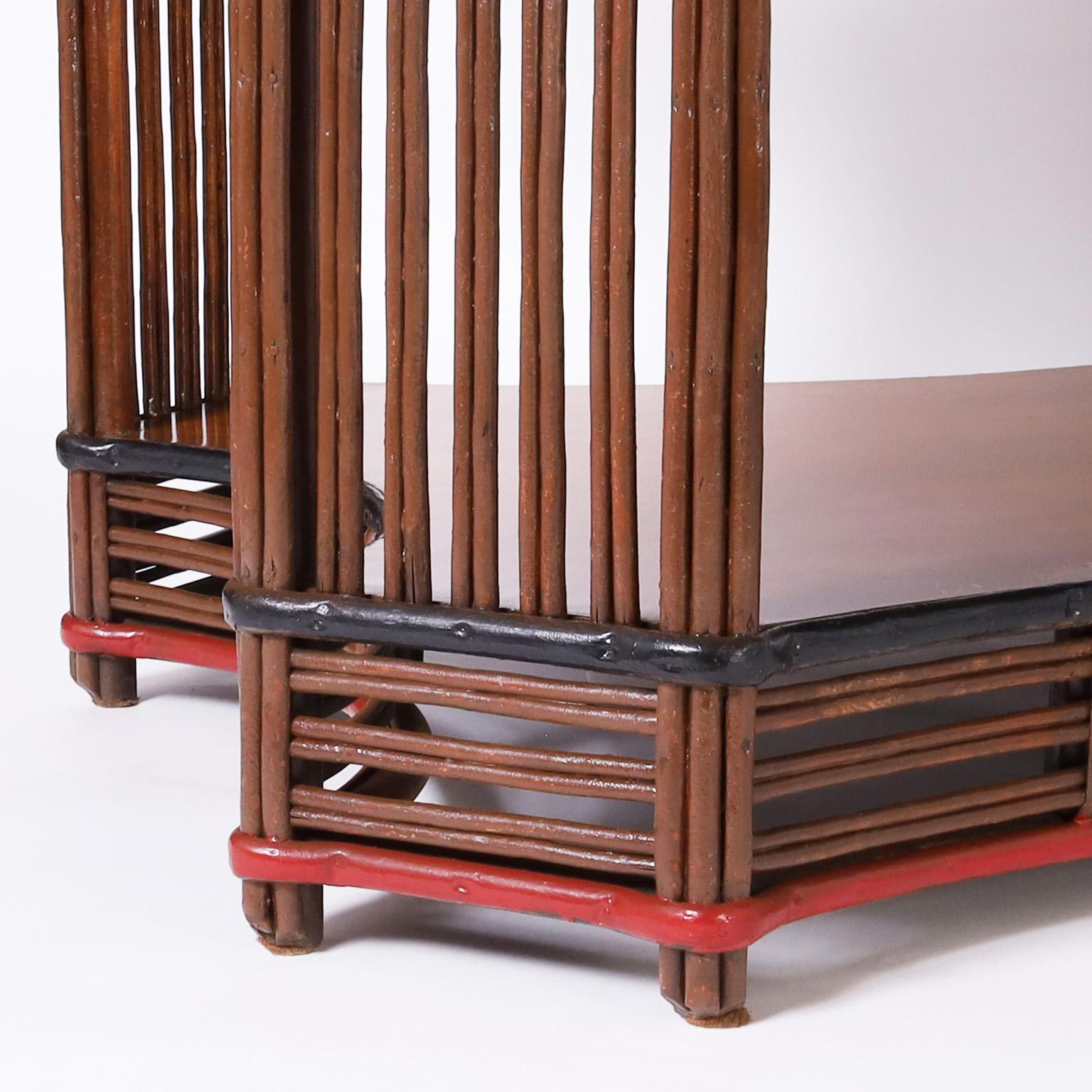 Rattan and Grasscloth Art Deco Table For Sale 3