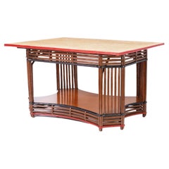 Rattan and Grasscloth Art Deco Table