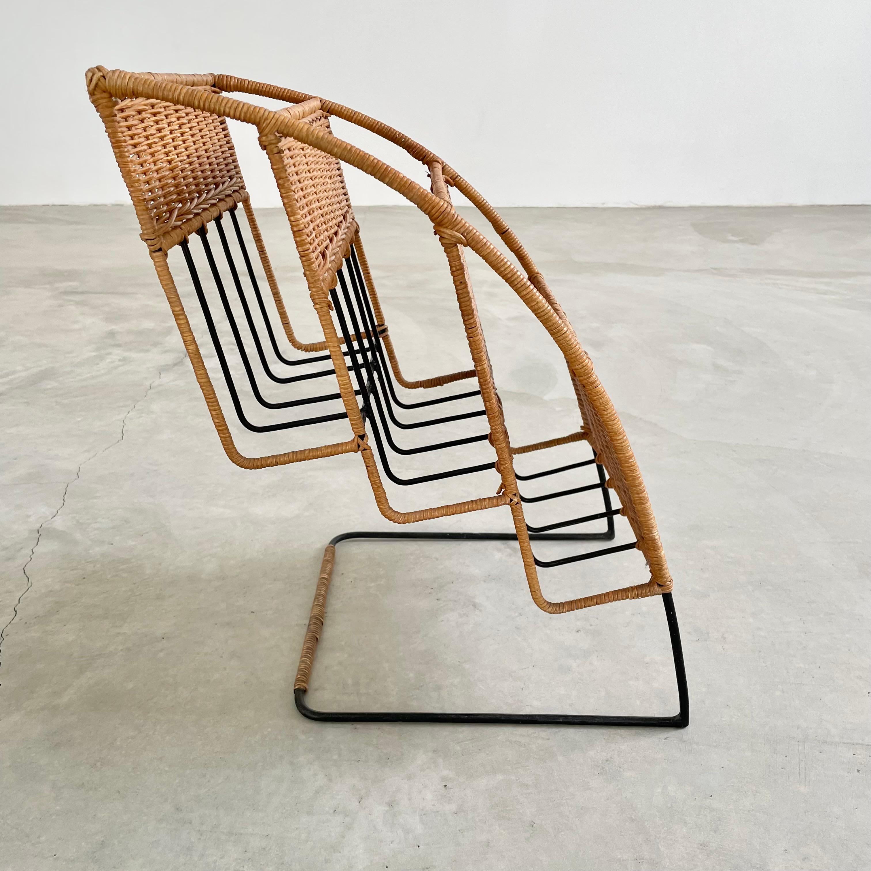 Rattan and Iron Magazine Rack attributed to Jacques Adnet For Sale 2